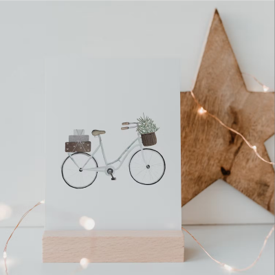 WATERCOLOR CARD CHRISTMAS BICYCLE