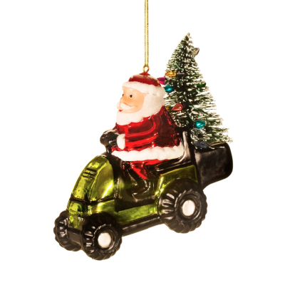 SANTA ON A LAWN MOWER SHAPED BAUBLE SASS BELLE