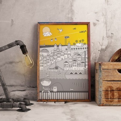 POSTER "PORTO SKYLINE (AMARELO E CINZA)" 100% PORTUGAL