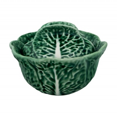 Tigela de cerâmica verde com padrão de folhas de couve