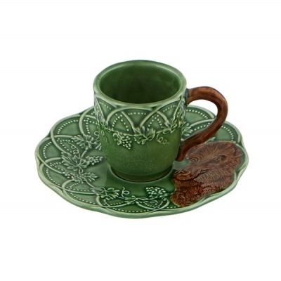 CHÁVENA CAFÉ COM PIRES JAVALI VERDE/CASTANHO BOSQUE BORDALLO PINHEIRO