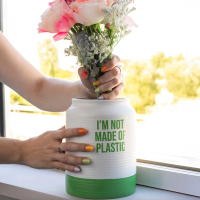 VASO PEQUENO "I'M NOT MADE OF PLASTIC - VERDE" FISURA