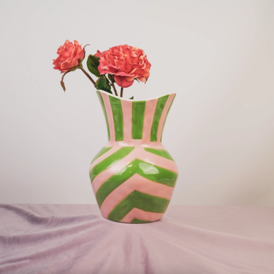 Vase- Stripes- Stoneware -Green/ Pink- House Vitamin