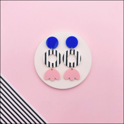 BRINCOS PIERETTE BLEU ROSE RAYURES STUDIO ANNETTE