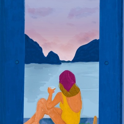 ILUSTRAÇÃO "À BEIRA DO AZUL" GHIZLAINE LAHROUGUI