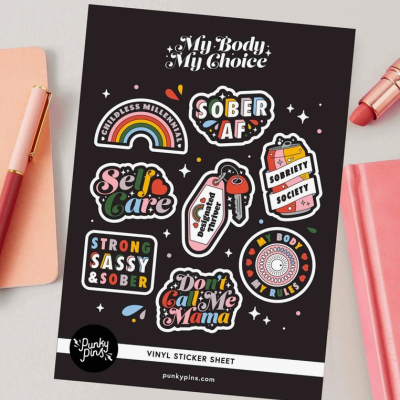 MY BODY MY CHOICE A5 VINYL STICKER SHEET PUNKY PINS