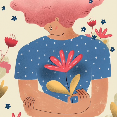 ILUSTRAÇÃO "FLOWERY PINK HAIR LADY " BÁRBARA AMARAL