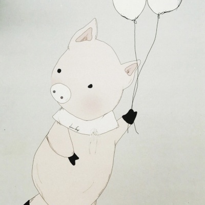 ILUSTRAÇÃO INFANTIL "PORCO BALÕES" LEONOR FEIJÓ