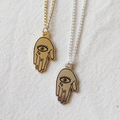 COLAR HAMSA HAND OPEN EYE - GOLD / SILVER COUSINS COLLECTIVE