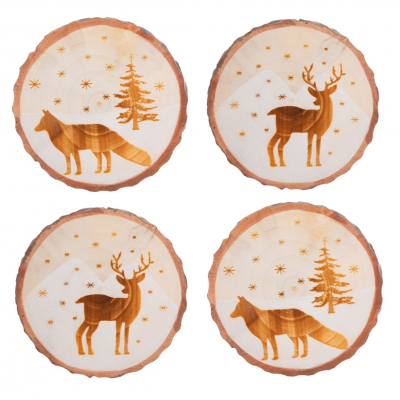 Woodland Animals Log Slice Coasters - Set Of 4