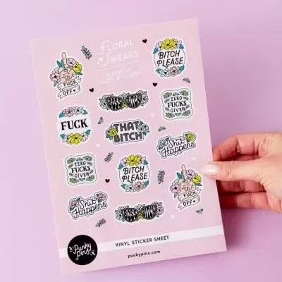 FLORAL SWEARS A5 VINYL STICKER SHEET PUNKY PINS