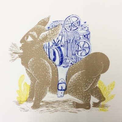 LINOGRAVURA "MÁQUINA MASCULINA" SOFIA MORAIS