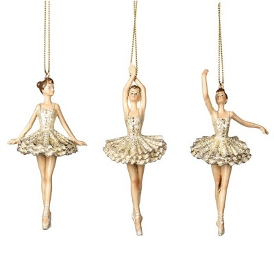 BALLERINA ORN ASS/3 CRM/GLD 11CM