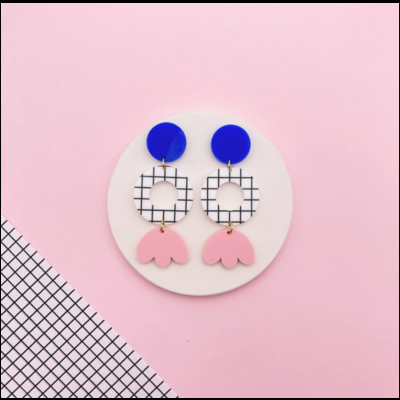 BRINCOS PIERETTE BLEU ROSE QUADRILLAGE STUDIO ANNETTE