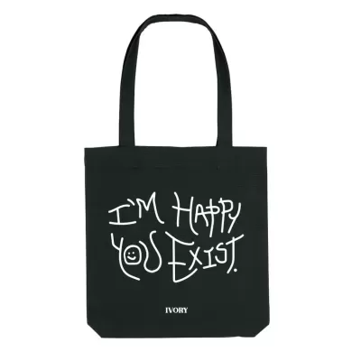 TOTE BAG HAPPY YOU EXIST BLACK IVORY WORLD