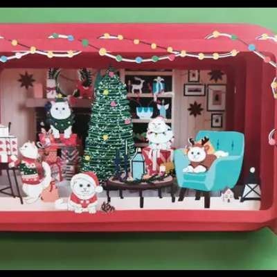 POSTAL DE NATAL POP-UP "MESSAGE IN A BOTTLE - CHRISTMAS CATS" ALLJOY DESIGN