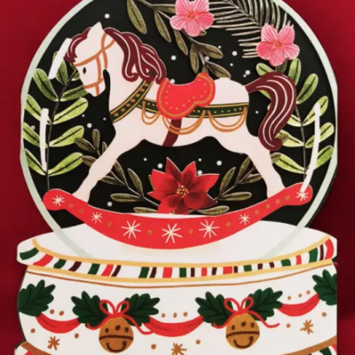 POSTAL DE NATAL RECORTADO "CAVALO DE BALOIÇO DE NATAL" ALLJOY DESIGN