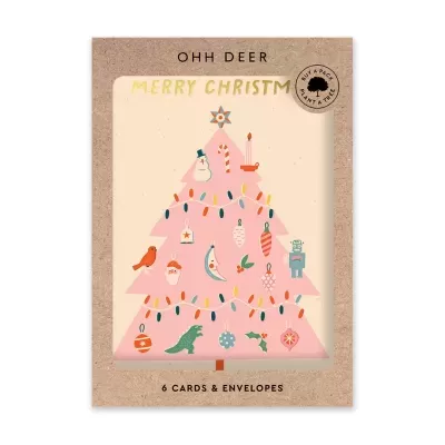 CONJUNTO DE 6 POSTAIS "PINK CHRISTMAS TREES" OHH DEER