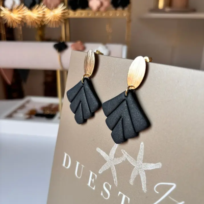 BRINCOS "FOLHA VINTAGE LUXE" - PRETOS DUESTELLE ITALIA