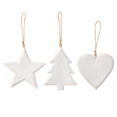 WHITEWASH WOODEN CHRISTMAS DECORATIONS - SET OF 3