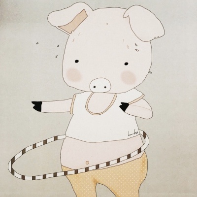 ILUSTRAÇÃO INFANTIL "PORCO HULA HOOP" LEONOR FEIJÓ