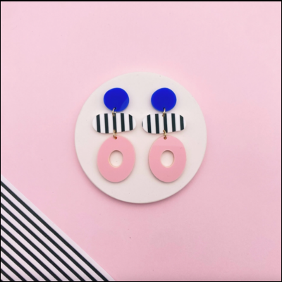 BRINCOS VIVIETTE BLEU ROSE RAYURES STUDIO ANNETTE