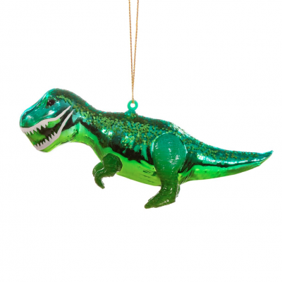 Enfeite pendurado dinossauro T-Rex verde metálico