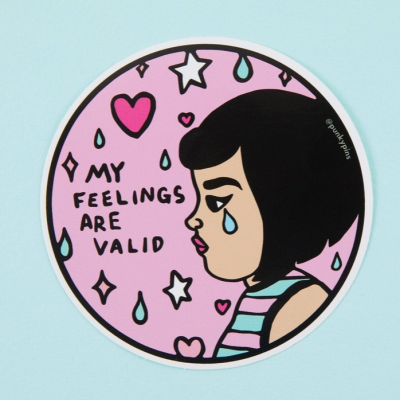 MY FEELINGS ARE VALID ROUND PINK VINYL STICKER PUNKY PINS