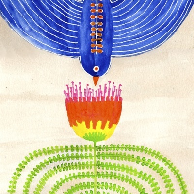 ORIGINAL "PÁSSARO AZUL COM FLOR" JOANA NOBREGA