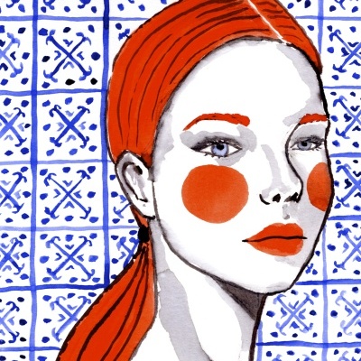 ILUSTRAÇÃO "RUIVA COM AZULEJOS" JOANA NOBREGA