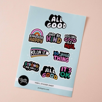 VINYL STICKER SHEET A5 "ALL GOOD" PUNKY PINS