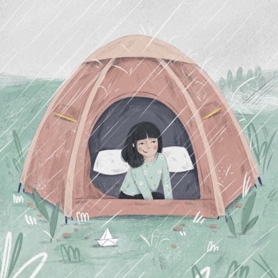 ILUSTRAÇÃO "AS INFINITAS TARDES A OUVIR AS GOTAS DE CHUVA A BATER NA TENDA" SARA LOU