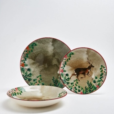 CONJUNTO JANTAR VEADO DE NATAL- PEÇAS INDIVIDUAIS  PÓ DE BARRO