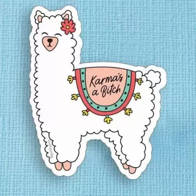 KARMA'S A BITCH LAMMA DIE CUT VINYL STICKER PUNKY PINS