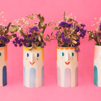 Ceramic Vase - "Girl with Baby Blue Stripes" Ana Seixas