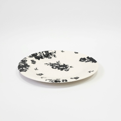 PRATO SOBREMESA VINTAGE FLOWERS PRETO PÓ DE BARRO