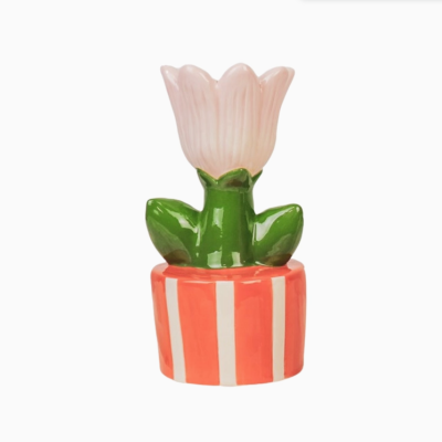 Candle Holder - Tulip - Stoneware- Orange/Pink- House Vitamin