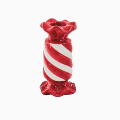 CANDLE HOLDER - TOFFEE CANDY LONG - RED/WHITE - HOUSE VITAMIN