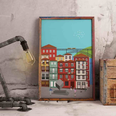 POSTER VERTICAL "CUBO DA RIBEIRA E PONTE LUÍS I" 100% PORTUGAL