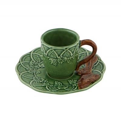 CHÁVENA CAFÉ COM PIRES LEBRE VERDE/CASTANHO BOSQUE BORDALLO PINHEIRO