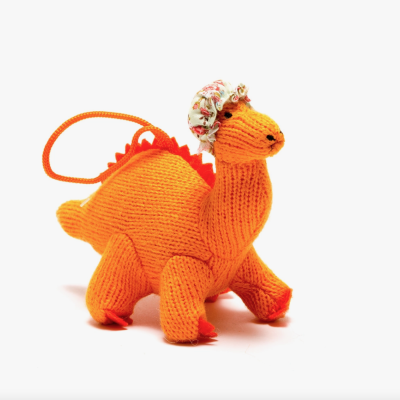ENFEITE DINOSSAURO DIPLODOCUS TRICOTADO LARANJA COM TOUCA BEST YEARS LTD
