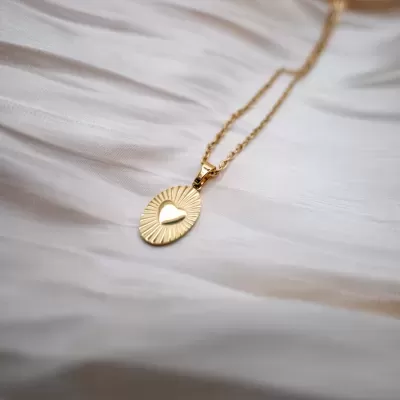 COLAR 18K DOURADO "OVALE CUORE" DUESTELLE ITALIA