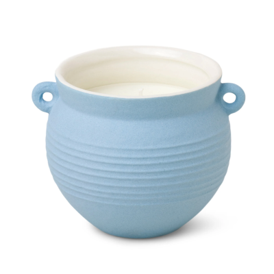 SANTORINI CERAMIC CANDLE 240G - LIGHT BLUE - ROSEMARY SEA SALT DESIGNWORKS COLLECTIVE