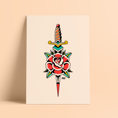 ILUSTRAÇÃO "ROSE DAGGER" ZEROS TATTOO