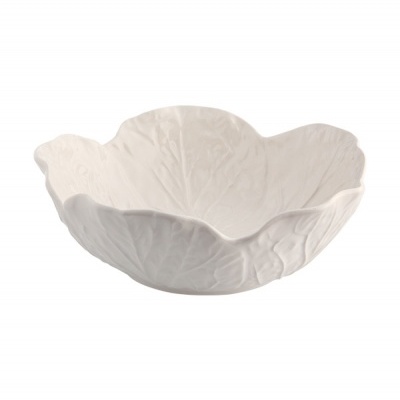 Taça decorativa branca em cerâmica com padrão de folhas em relevo