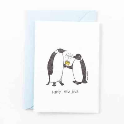 POSTAL "HAPPY NEW YEAR PENGUINS" STUDIO FLASH