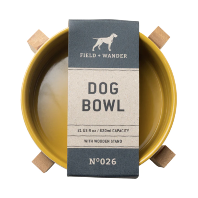 DOG BOWL WOODEN STAND YELLOW DESIGNWORKS COLLECTIVE