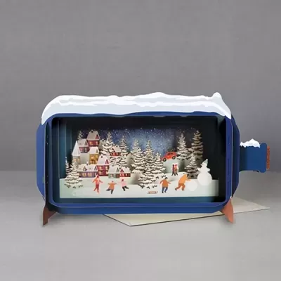 POSTAL DE NATAL POP-UP "MESSAGE IN A BOTTLE - PLAYING IN THE SNOW" ALLJOY DESIGN