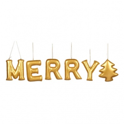 + MERRY BALLOON ORN SET/6 GLD 8CM