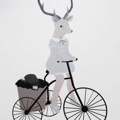 ILUSTRAÇÃO INFANTIL "RENA E BICICLETA" LEONOR FEIJÓ